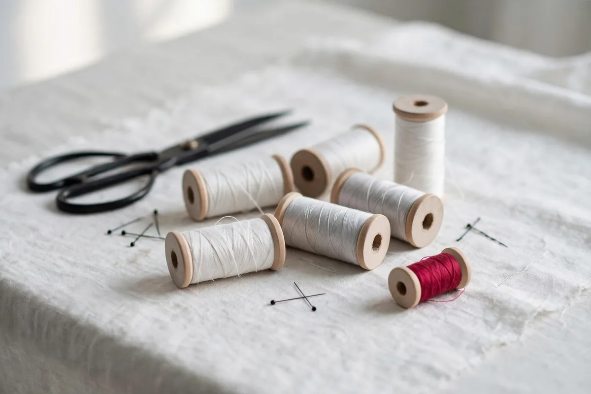 Thread spools on a cutting table